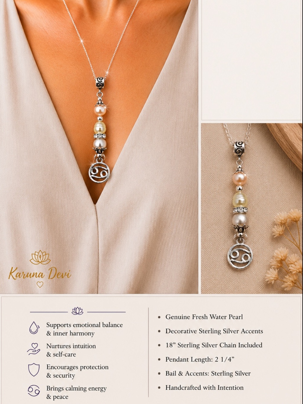 Fresh Water Pearl Genuine, Pendant Necklace - Silver & Pearl